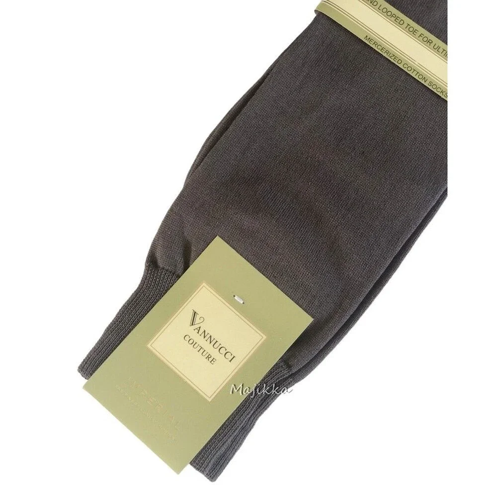 Vannucci Expresso Mens Dress Socks Solid Medium Brown Cotton Blend Sz 10-13
